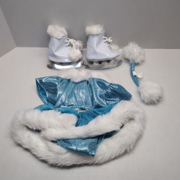 Build A Bear Ice Skating Sparkle Ice Blue Iridescent Outfit w/ Faux Fur & Skates - Picture 2 of 12